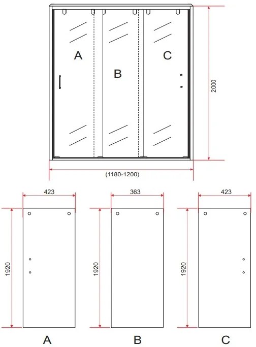 Sanigoods Toru schuifdeur 3-delig 120cm chroom