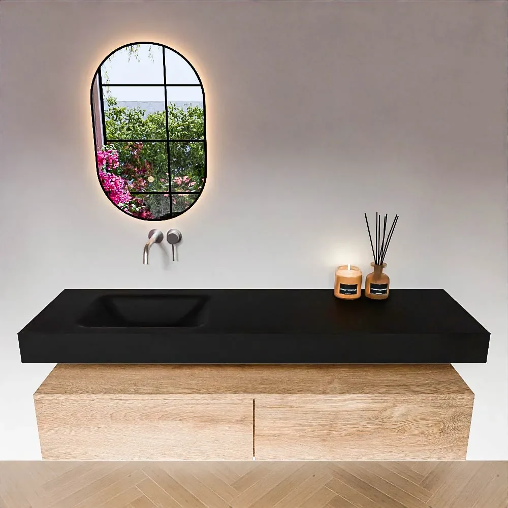 Zaro Alan badmeubel 170cm washed oak 2 lades met vrijhangende wastafel cloud links zonder kraangat urban