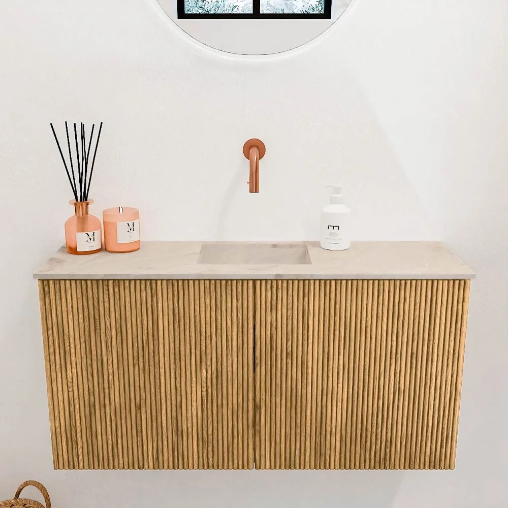 Mondiaz Joya DLux 80cm toiletmeubel oak met wastafel faye midden zonder kraangat frappe