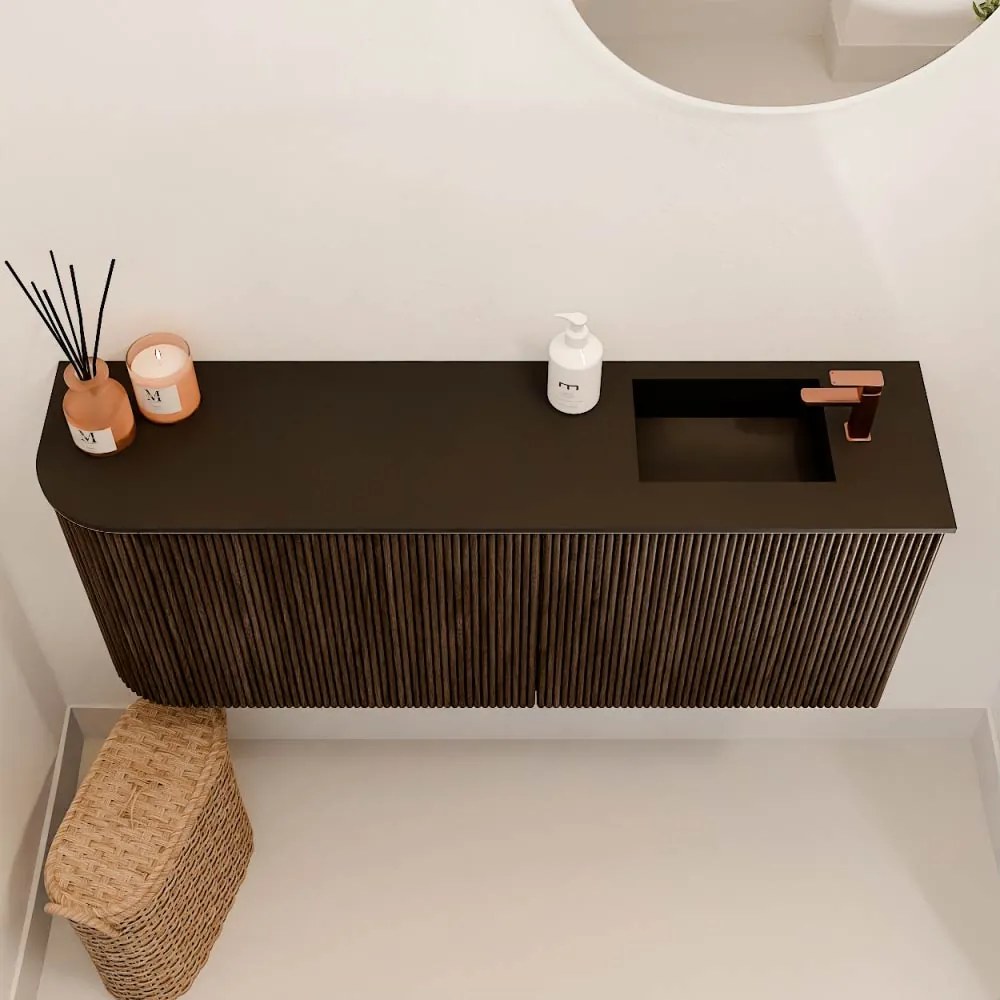 Mondiaz Joya 100cm toiletmeubel ronding links walnut met wastafel faye rechts 1 kraangat urban