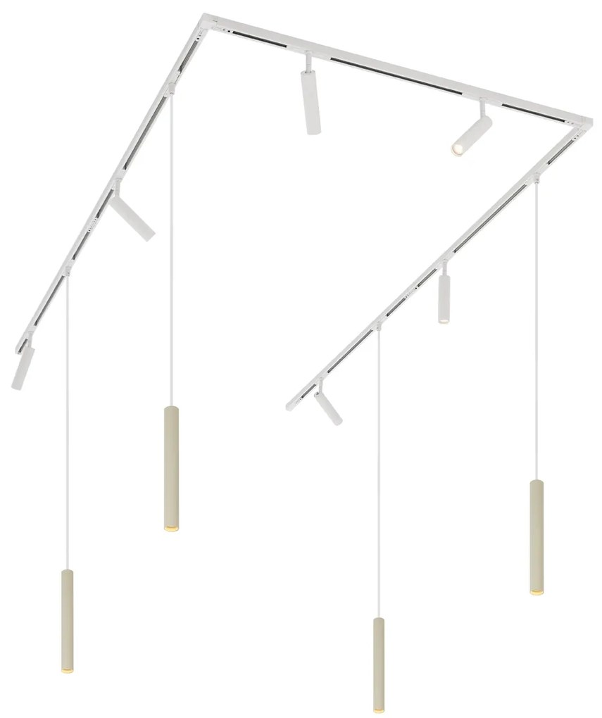 Modern railsysteem met 6 Spot / Opbouwspot / Plafondspots en 4 hanglampen beige met wit 1-fase - Slimline Uzzy Keno G9 Scandinavisch Binnenverlichting Lamp