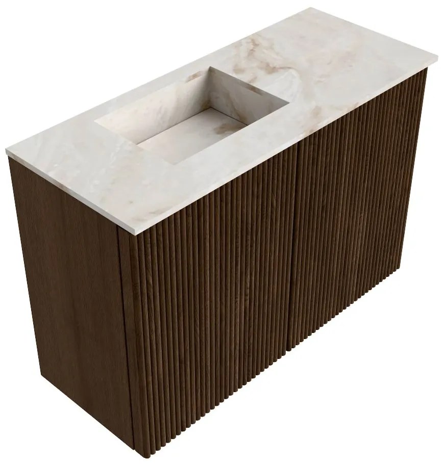 Mondiaz Joya DLux 60cm toiletmeubel walnut met wastafel faye links zonder kraangat frappe