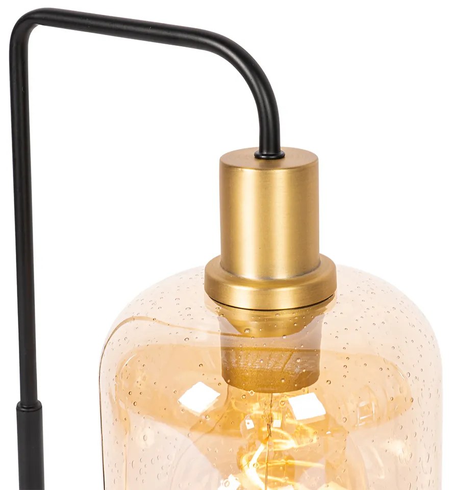 Design tafellamp zwart met messing en amber glas - Zuzanna Design E27 Binnenverlichting Lamp