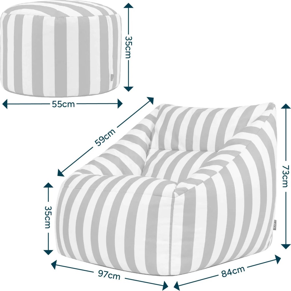 Natalia Outdoor Zitzak Stoel Woven + Poef - Kobaltblauw/Wit