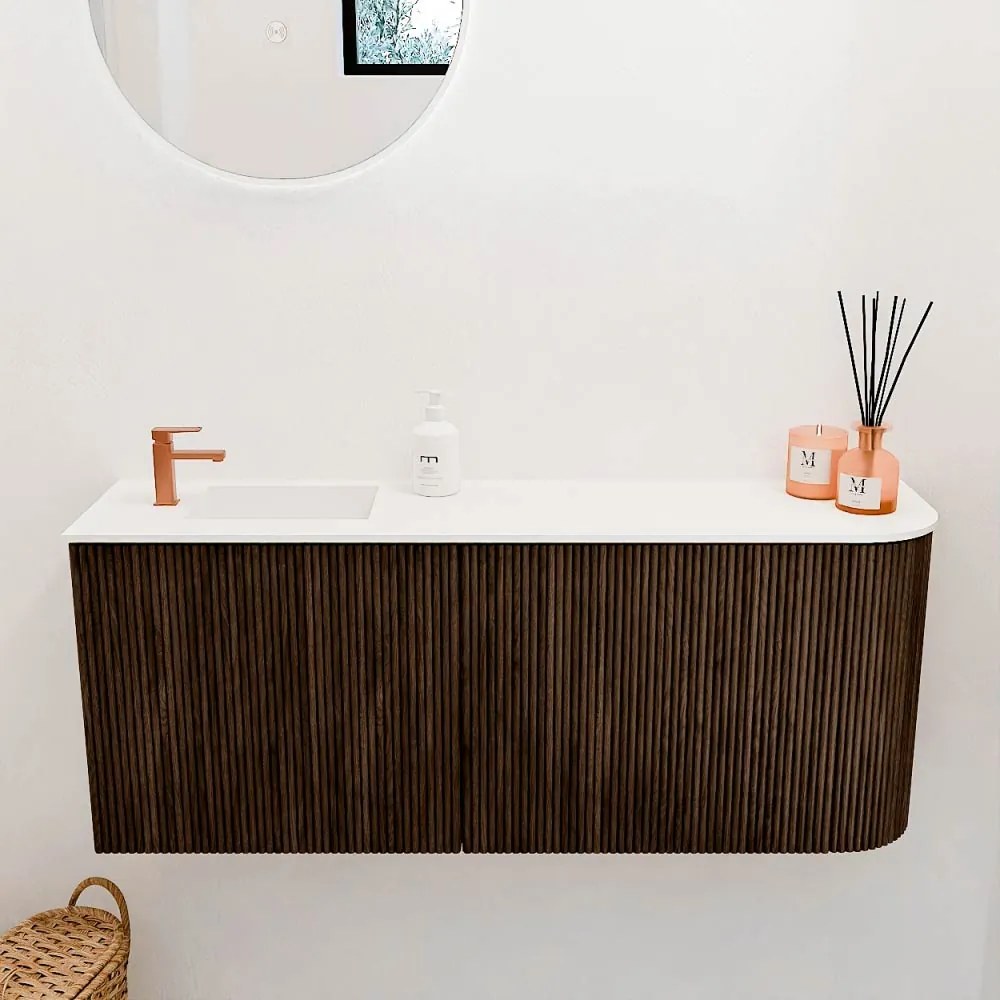 Mondiaz Joya 100cm toiletmeubel ronding rechts walnut met wastafel faye links 1 kraangat talc