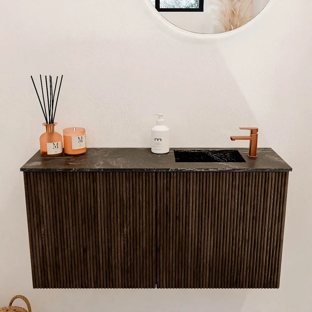 Mondiaz Joya DLux 80cm toiletmeubel walnut met wastafel faye rechts 1 kraangat lava