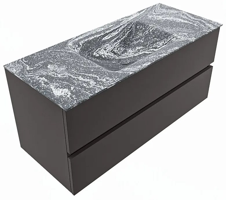 Mondiaz Vica DLux badmeubel 110cm dark grey 2 lades met wastafel lava midden zonder kraangat