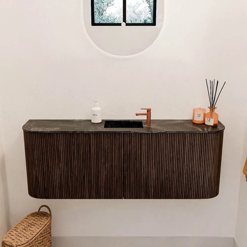 Mondiaz Joya DLux 115cm toiletmeubel ronding links/rechts walnut met wastafel faye midden 1 kraangat lava