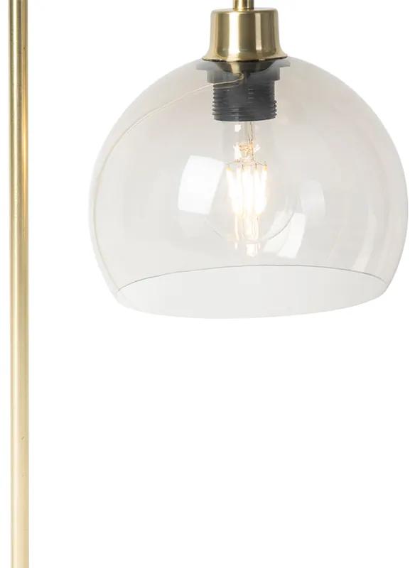 Moderne tafellamp messing met smoke kap - Maly Art Deco, Modern E27 rond Binnenverlichting Lamp