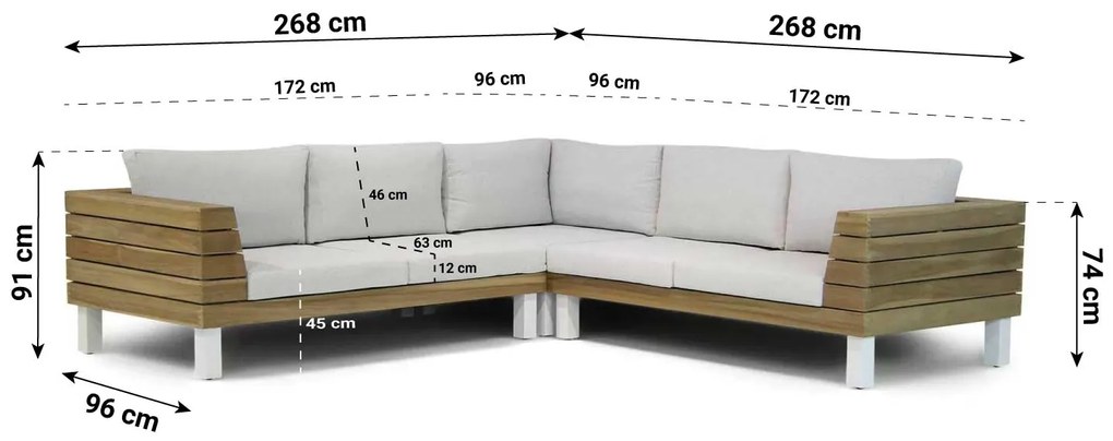 Dining Loungeset 6 personen Teak Old teak greywash  Lifestyle Garden Furniture Seashore/Brighton