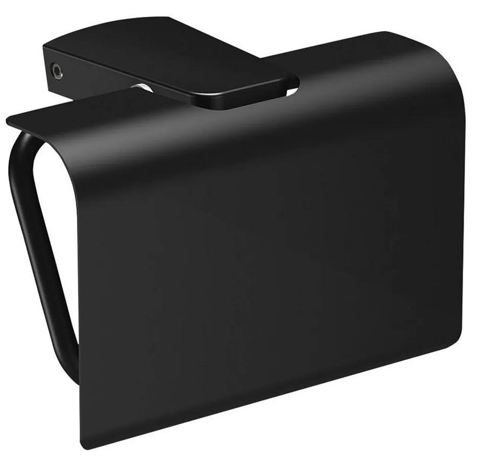 Toiletrolhouder Sapho Zen Black 13.6x9.9 cm met Klep Zwart