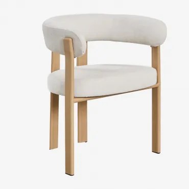 Set Van 2 Eetkamerstoelen Met Armleuningen In Chenille Stof Jolie Bruin – Natuurlijk Hout & Stof Chenille Beige – Crème - Sklum
