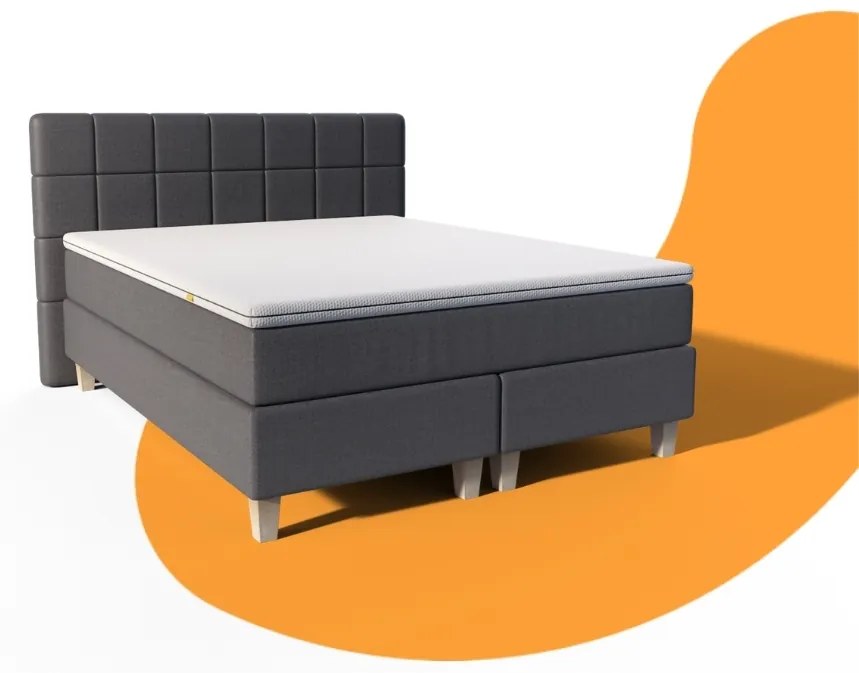 Emma Deluxe Boxspring 140x200 - Lichtgrijs - Klassiek - Zwart Eiken - Hybrid