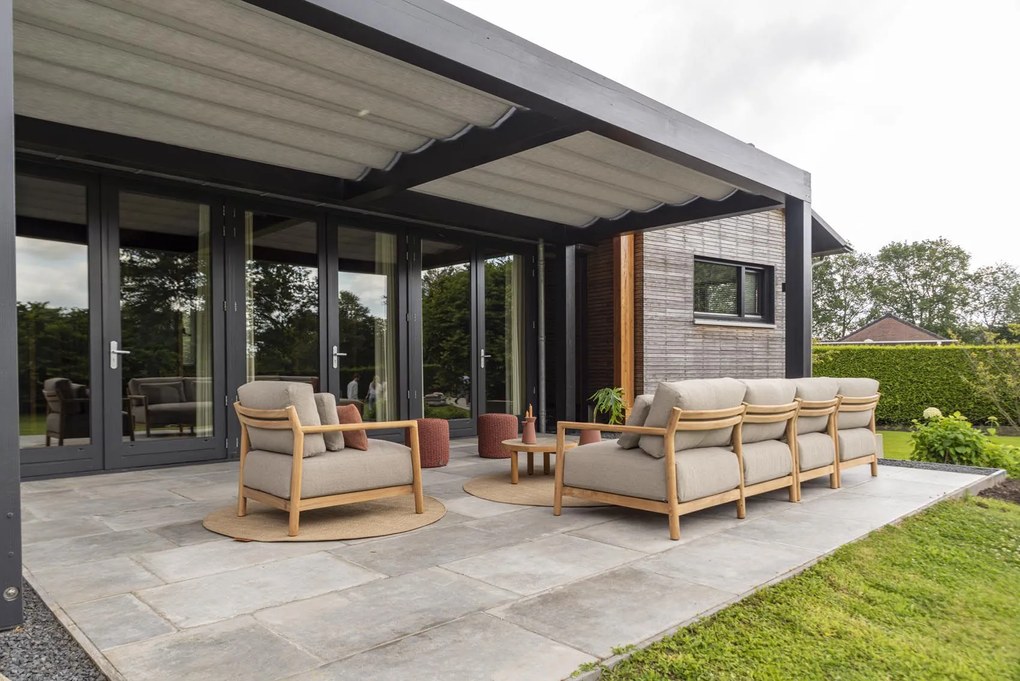 4 Seasons Outdoor Marie chaise loungeset teak met loungestoel en Finn tafels SALE Loungeset taupe weerbestendig