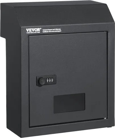 VEVOR Inbouwbrievenbus, 305 x 155 x 360 mm, brievenbus voor deurtoegang, 43 mm, robuust staal, cijferslot voor brieven, sleutels, thuis, kantoor, donkergrijs
