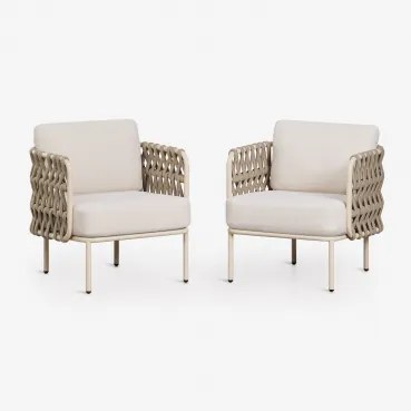 Set Van 2 Tuinstoelen Van Aluminium En Gevlochten Touw Tevary Tapioca Beige & Tela Beige Tapioca - Sklum