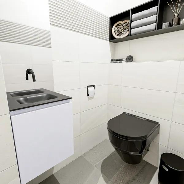 MONDIAZ OLAN Toiletmeubel 40x30x40cm met 0 kraangaten 1 lades cale mat Wastafel Lex midden Solid Surface Zwart FK75342985