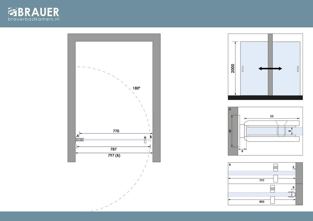 Brauer Void profielloze nisdeur 80cm chroom