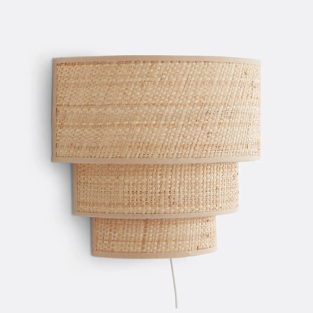Drievoudige wandlamp in raffia, Dolkie