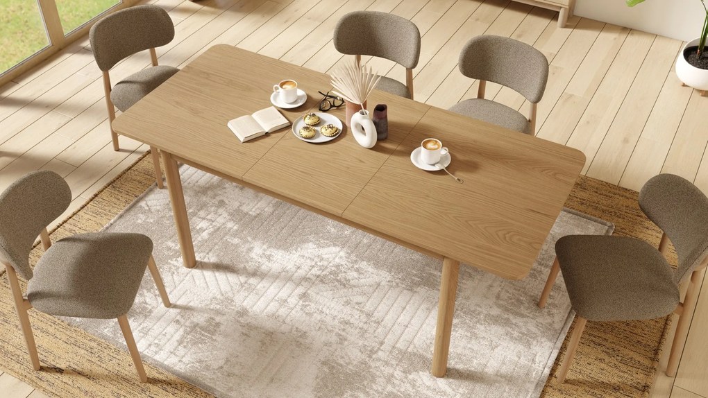 ALDO Bruin Taupe (stof Monza 40)/gelakt eiken frame – HOUTEN BOUCLÉSTOEL VOOR WOONKAMER, EETKAMER, KEUKEN RETRO