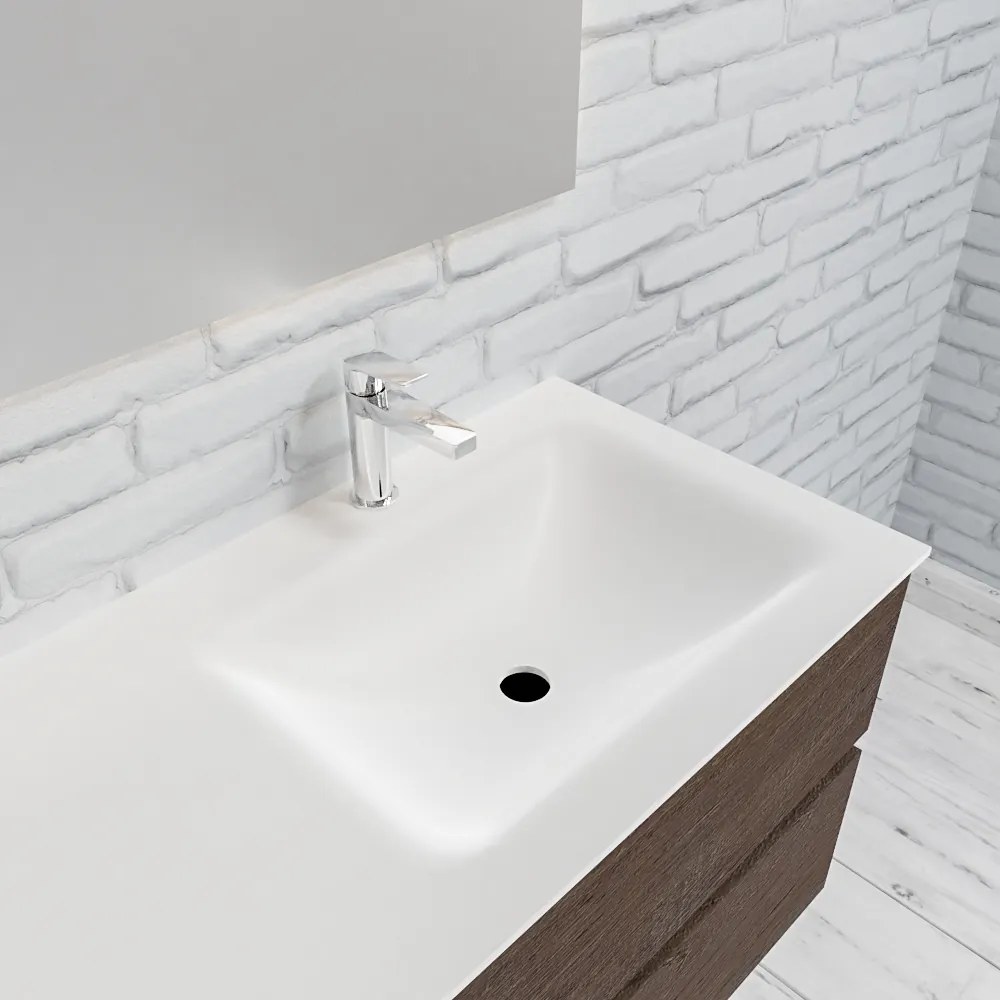 Zaro Valencia Solid Surface badmeubel 120cm donker eiken 1 kraangat spoelbak rechts met 4 lades