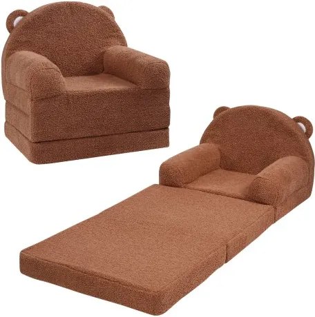 VEVOR Kinderbank 2-in-1 Omvormbare kinderbank naar relaxfauteuil, uitklapbare kinderbank, peuterbed, opvouwbare kinderspeelbank om in te slapen, bruin 114 x 50 x 36 cm