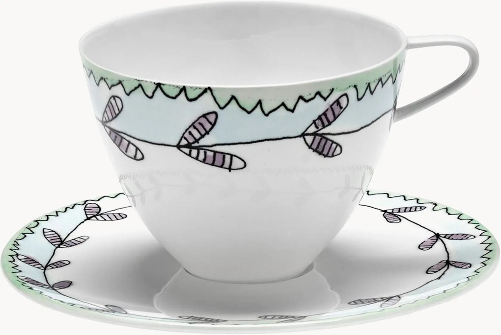 Koffiekopjes & schoteltjes Midnight Flowers van Fine Bone China, 4-delig