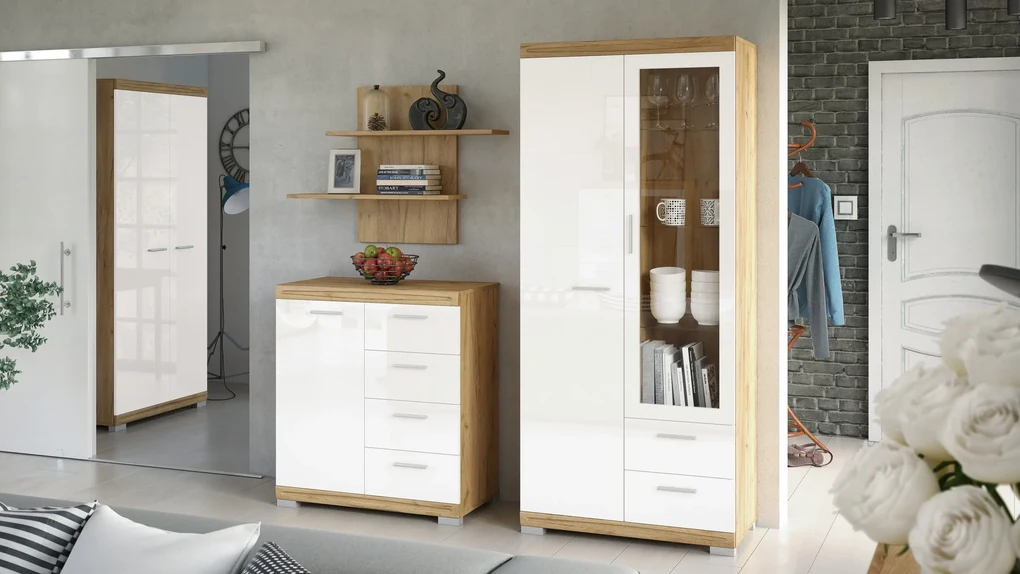 Smalle ladekast – SIMPLE – KD1SZ4 EIKEN AMBACHT GOUD/WIT GLANS