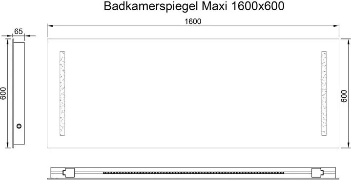 Badkamerspiegel Maxi 160x60cm Geintegreerde Zij LED Verlichting Verwarming Anti Condens Inclusief 2 Stopcontacten