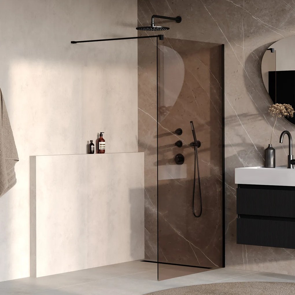 Brauer Oblivion inloopdouche bronsglas 100cm zwart mat