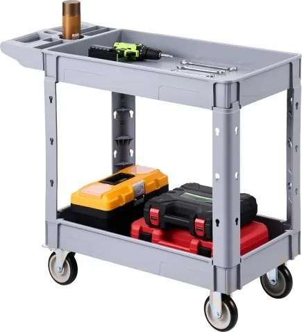 VEVOR Service Trolley Werkplaatstrolley gemaakt van PP 1010x440x845mm Grijs, Gereedschapstrolley met een draagvermogen van 250 kg, incl. 2 niveaus, 4 wielen en handgreep met opbergvak, Multifunctionele trolley voor garage, magazijn en werkplaats