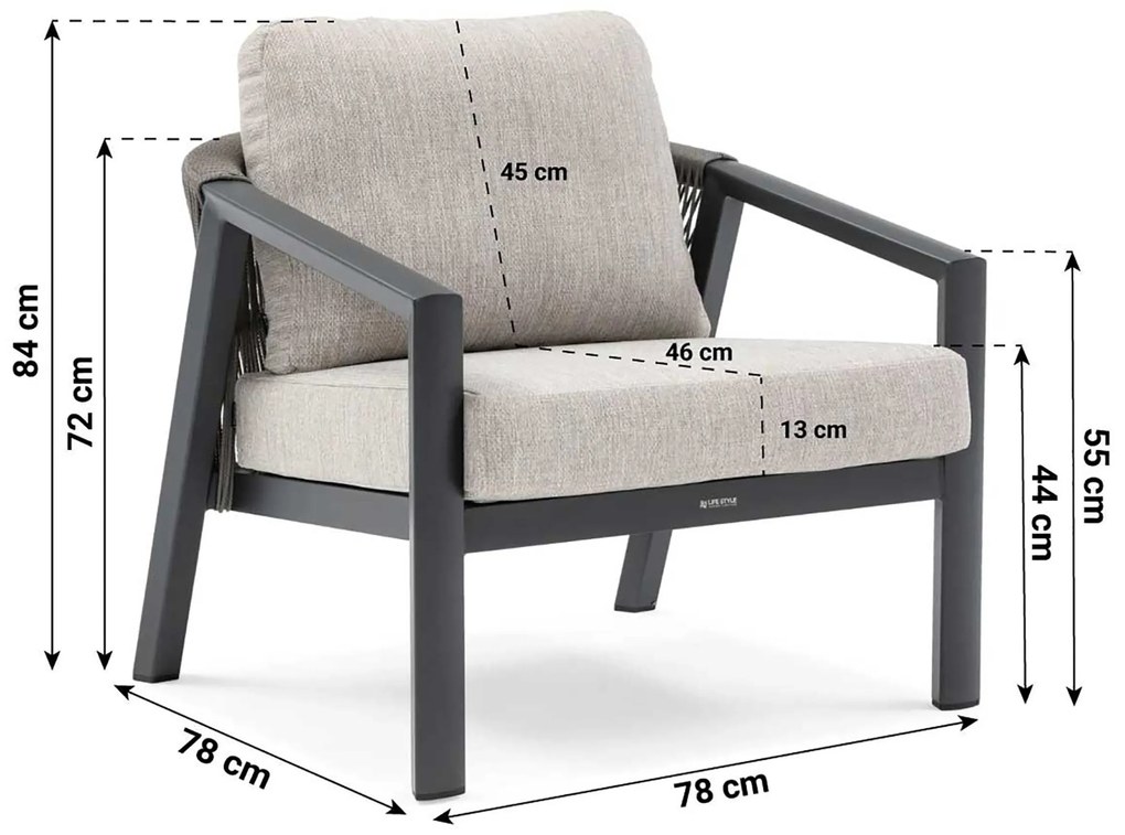 Stoel en Bank Loungeset 5 personen Aluminium Grijs  Lifestyle Garden Furniture Jada