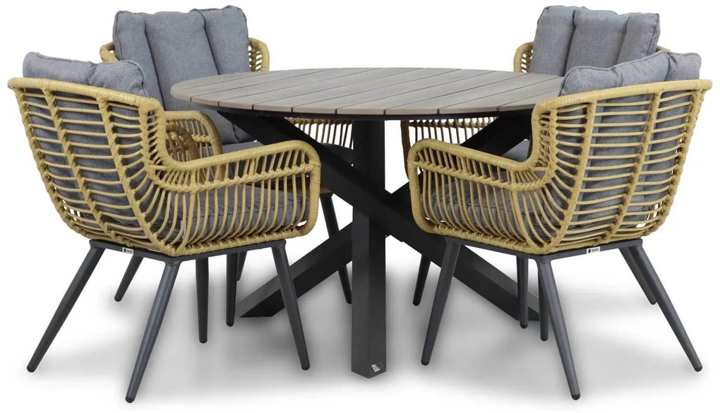 Tuinset Ronde Tuintafel 125 cm Wicker/Aluminium/Aluminium/wicker Taupe 4 personen Coco Azzano/Ancona