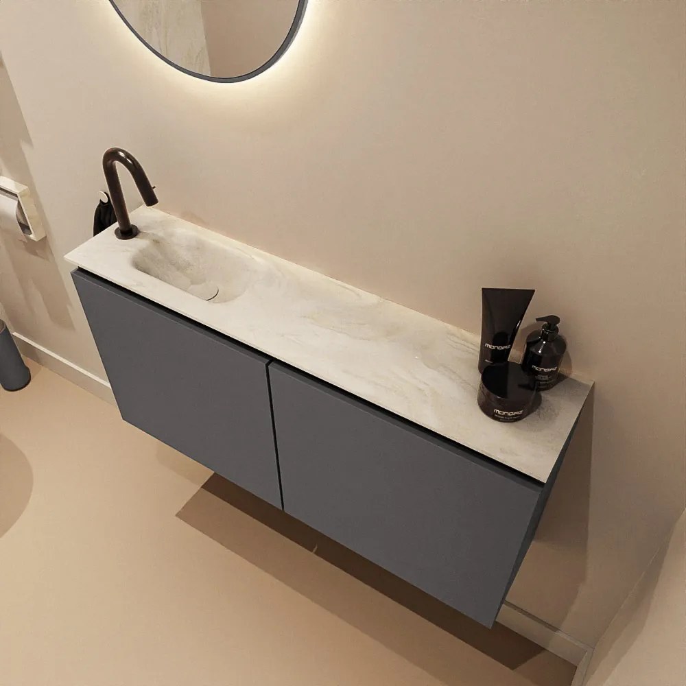 Mondiaz Ture DLux toiletmeubel 100cm dark grey met wastafel ostra links met kraangat