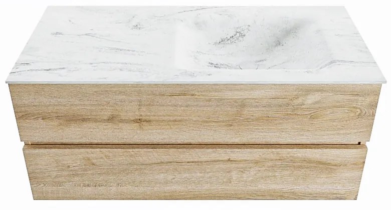 Mondiaz Vica DLux badmeubel 110cm washed oak 2 lades met wastafel opalo rechts 1 kraangat