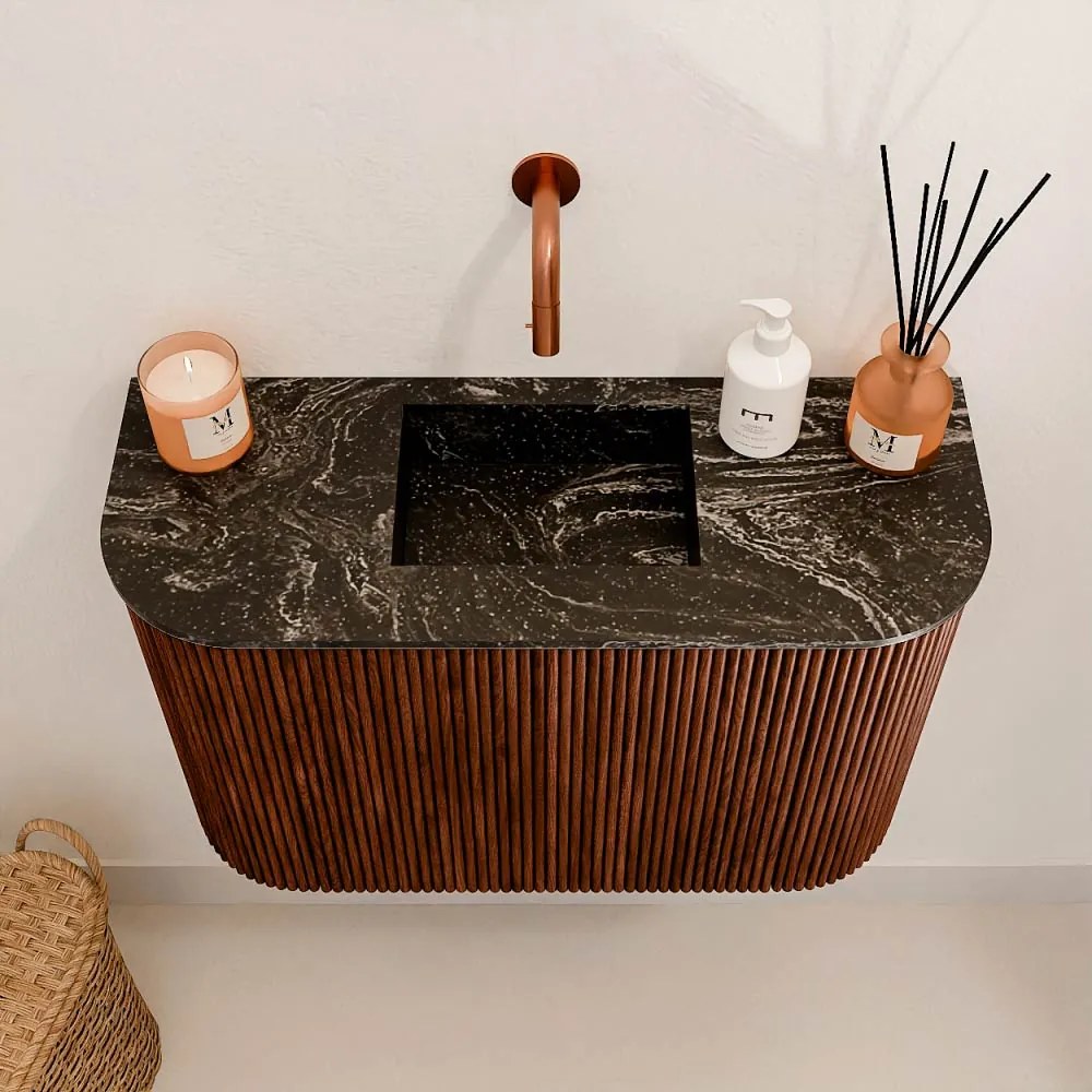 Mondiaz Joya DLux 65cm toiletmeubel ronding links/rechts ruby met wastafel faye midden zonder kraangat lava