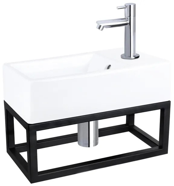 Differnz Force fonteinset - 40x22x11.5cm - Rechthoek - 1 kraangat - Recht chromen kraan - met zwart frame - Keramiek Wit 38.401.60