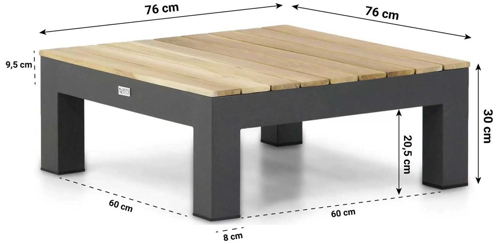 Loungeset 6 personen Aluminium/teak Grijs Lifestyle Garden Furniture Ravalla