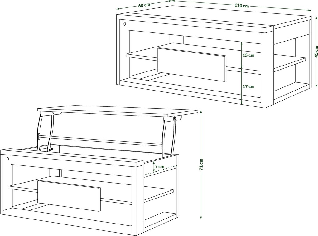 FRAME Millenium Beton/Zwart Mat - MODERNE TAFEL MET OPTILBAAR TAFELBLAD/IN HOOGTE VERSTELBAAR TAFELBLAD + OPBERGVAK + PLANK