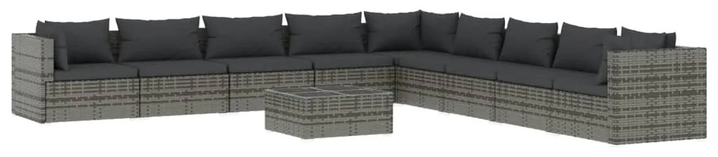 vidaXL 10-delige Loungeset met kussens poly rattan grijs