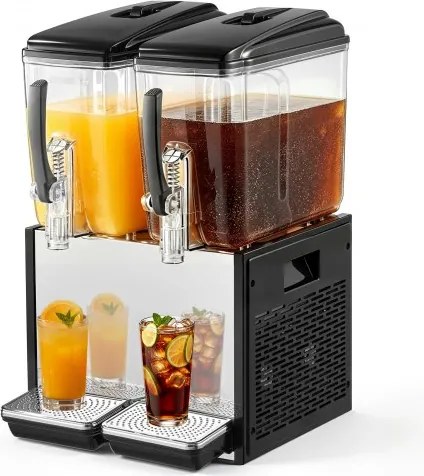 VEVOR elektrische drankdispenser 2 x 12 L 7-12 °C sapdispenser met PC-reservoir, voor restaurants, hotels, bars en kiosken, met roerstaaf voor gelijkmatig mengen, doseerhendel en lekbak