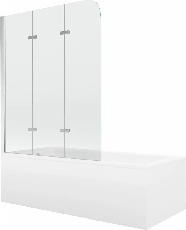 Mexen Cubik rechthoekig bad 170 x 70 cm met omkasting en 3-delige vouwscherm 120 cm, transparant, chroom - 550317070X9012030100