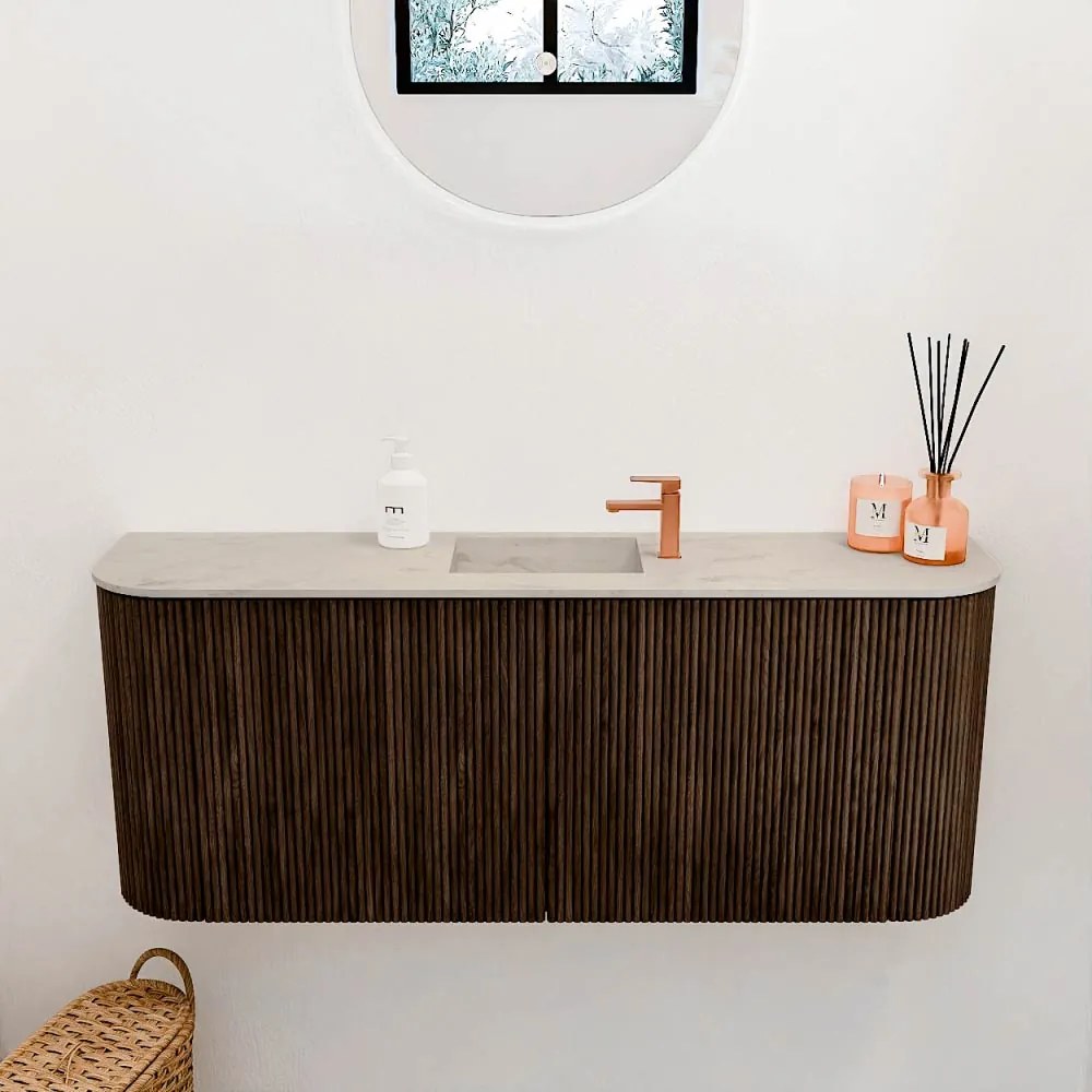Mondiaz Joya DLux 105cm toiletmeubel ronding links/rechts walnut met wastafel faye midden 1 kraangat opalo