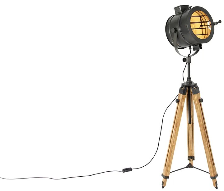 Tripod vloerlamp zwart met hout studioSpot / Opbouwspot / Plafondspot - Radient Industriele / Industrie / Industrial E27 Binnenverlichting Lamp