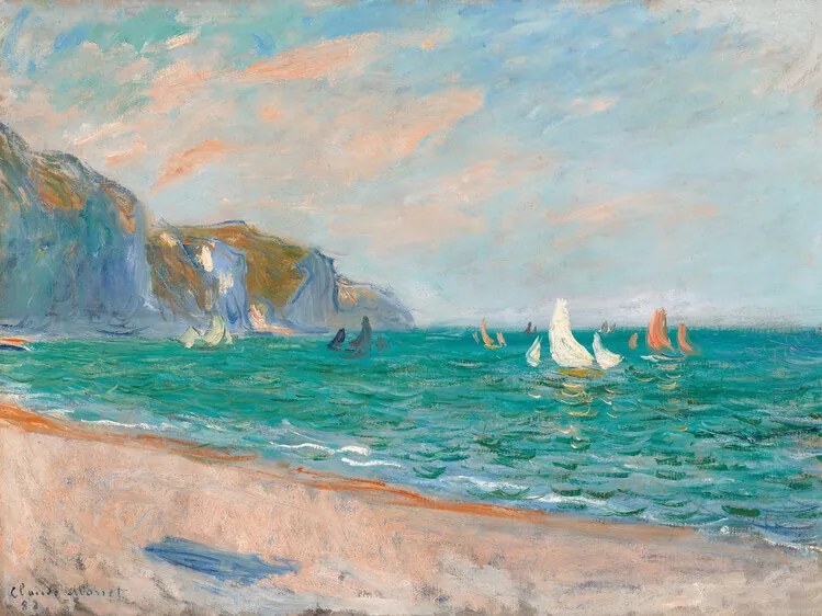 Kunstreproductie Boats Below the Pourville Cliffs, Claude Monet