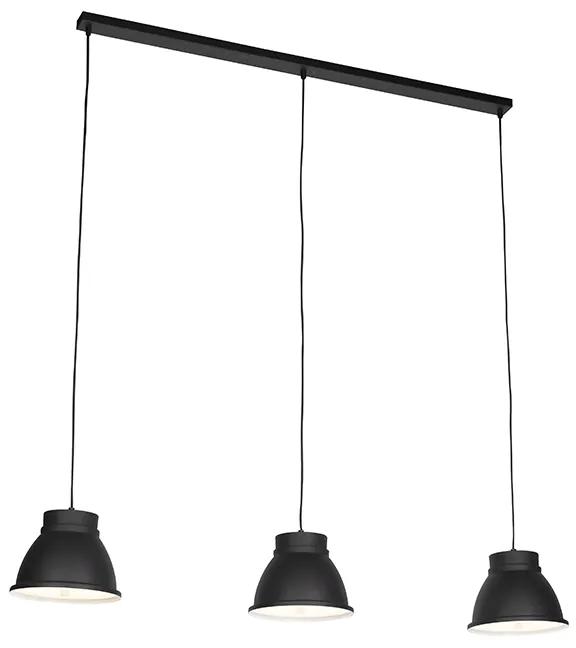 Eettafel / Eetkamer Scandinavische hanglamp zwart met wit 3-lichts - Ron Landelijk E27 Scandinavisch rond Binnenverlichting Lamp