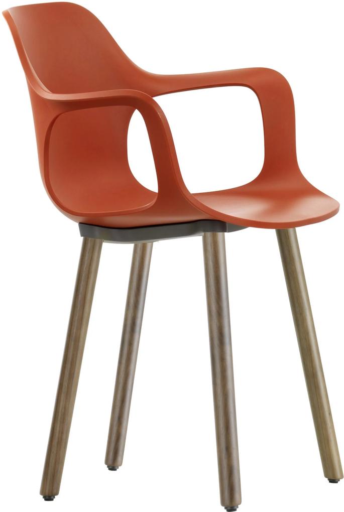 Vitra Hal Armchair Wood stoel notenhout onderstel oranje