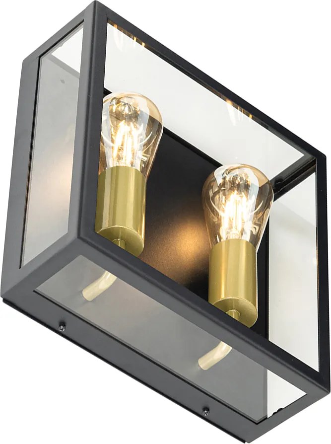 Buiten wandlamp zwart en messing 2-lichts - Rotterdam