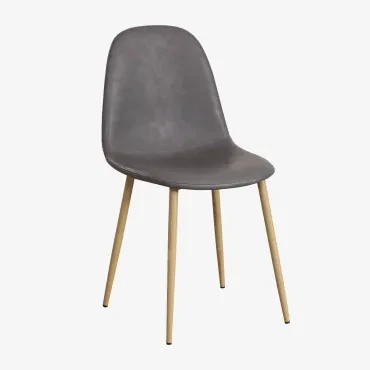 Eetkamerstoel In Kunstleer Glamm Grijs – Antraciet & Natuurlijk Hout - Sklum