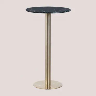 Ronde Hoge Bartafel Ø60 Cm In Natuurlijk Steen Xiren Big Flower Groen Marmer - Geborsteld Goud - Sklum